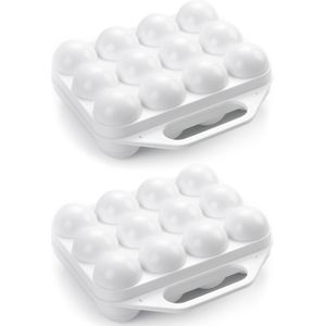 Plasticforte Eierdoos - 2x - koelkast organizer eierhouder - 12 eieren - wit - kunststof - 20 x 19 cm