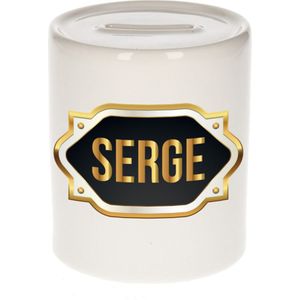 Serge naam cadeau spaarpot met gouden embleem - kado verjaardag/ vaderdag/ pensioen/ geslaagd/ bedankt