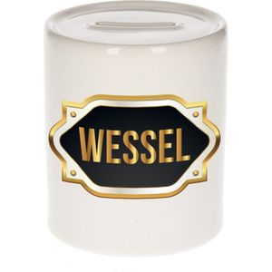 Wessel naam cadeau spaarpot met gouden embleem - kado verjaardag/ vaderdag/ pensioen/ geslaagd/ bedankt