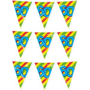 Paperdreams verjaardag 60 jaar thema vlaggetjes - 3x - feestversiering - 10m - folie - dubbelzijdig