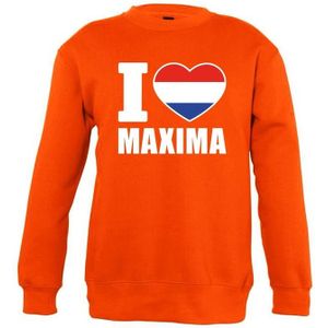 Oranje I love Maxima sweater kinderen - Oranje Koningsdag/ supporter kleding