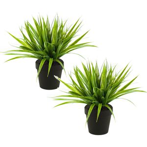 Set van 2x stuks gras struik kunstplant in kunststof pot 33 cm - Woondecoratie/accessoires - Kunstplanten - Nepplanten - Gras planten in pot