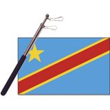 Landen vlag Congo - 90 x 150 cm - met compacte draagbare telescoop vlaggenstok - zwaaivlaggen