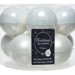 Decoris Kerstballen - 10 stuks - winter wit - glas - glans en mat - 6 cm