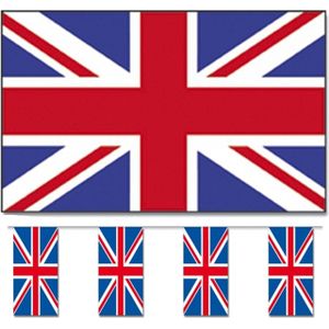 Bellatio Decorations - Vlaggen versiering set - UK/Engeland - Vlag 90 x 150 cm en vlaggenlijn 4 meter