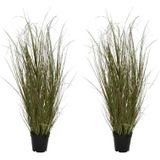 2x stuks groene grasplant kunstplant 60 cm in kunststof pot - Kunstplanten/nepplanten - Grasplanten