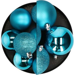 Atmosphera Kerstballen - 12x - turquoise blauw - 7 en 8 cm - kunststof - kerstversiering