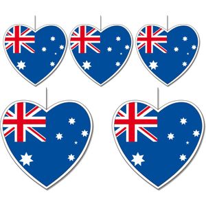 5-delige hou van Australie versiering set hartjes van 14 cm en 28 cm - Landen vlaggen feestartikelen