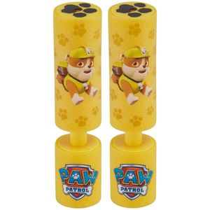 2x Paw Patrol waterpistool/waterpistolen van foam geel - Rubble - 15 cm - Zomerspeelgoed/buitenspeelgoed