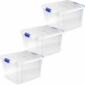 6x stuks opslagboxen/bakken/organizers met deksel 25 liter van 42 x 36 x 25 cm transparant plastic