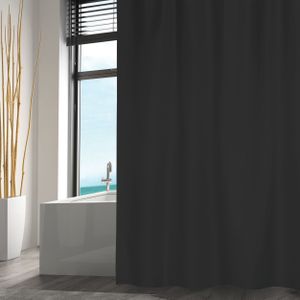 MSV Douchegordijn met ringen - zwart - gerecycled polyester - 180 x 200 cm - wasbaar - Voor bad en douche