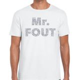 Mr. Fout zilveren glitter tekst t-shirt wit heren - Foute party kleding