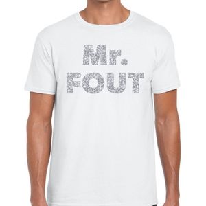 Mr. Fout zilveren glitter tekst t-shirt wit heren - Foute party kleding