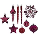 Krist+  kersthangers/ornamenten set - 32x stuks - wijn/bordeaux rood - kunststof