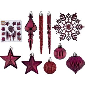 Krist+  kersthangers/ornamenten set - 32x stuks - wijn/bordeaux rood - kunststof