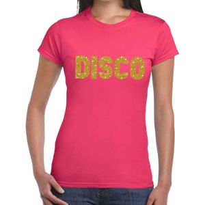 Disco goud glitter tekst t-shirt roze dames - Disco party kleding