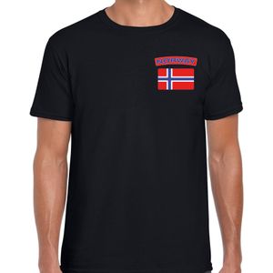 Norway t-shirt met vlag zwart op borst voor heren - Noorwegen landen shirt - supporter kleding