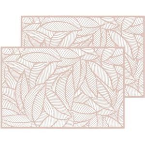 Set van 6x stuks placemats Jungle roze - PVC - 45 x 30 cm - Opengewerkt bladeren motief