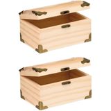 2x stuks houten kistjes ronde deksel 15 x 9,5 cm - Hobby/knutselmateriaal - Houten kistjes - Te beschilderen en versieren