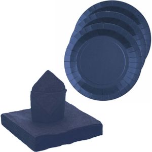 Santex feest/verjaardag servies set - 20x gebaksbordjes/20x servetten - kobalt blauw - karton