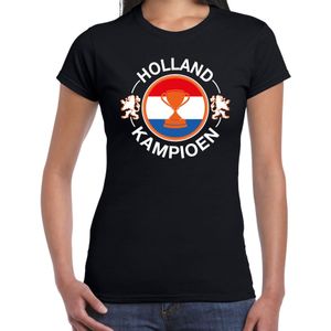 Zwart fan t-shirt voor dames - Holland kampioen met beker - Holland / Nederland supporter - EK/ WK shirt / outfit