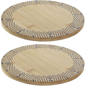 Set van 2x stuks ronde pannen onderzetters van bamboe met print 20 cm - Rond - Onderzetter voor pan - Houten onderzetterss