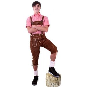 Luxe lange lederen bruine Tiroler lederhosen verkleed kostuum/broek heren - Carnavalskleding Oktoberfest/bierfeest luxe verkleedoutfit van echt leer