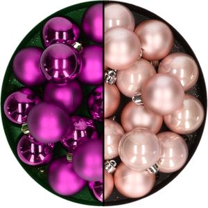 Decoris - kerstballen 32x st - mix lichtroze/paars - 4 cm - kunststof - kerstversiering