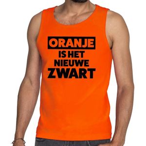 Oranje tekst tanktop / mouwloos shirt Oranje is het nieuwe zwart voor heren -  Koningsdag kleding