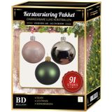 Kerstballen set 91-delig voor 150 cm boom - zilver/donkergroen/lichtroze Kerstversiering