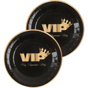 Santex VIP thema feest wegwerpbordjes - 20x stuks - 23 cm - goud/zwart themafeest