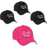 Vrijgezellenfeest dames petjes sierlijk - 1x Bride to Be roze + 5x Bride Squad zwart- Vrijgezellen vrouw accessoires/ artikelen