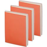 Pakket van 12x stuks notitieblokje oranje met zachte kaft en plastic hoes 10 x 13 cm - 100x blanco paginas - opschrijfboekjes