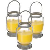 3x stuks antimuggen Citronella kaarsen/lantaarns in glas 65 branduren - Geurkaarsen citrus geur