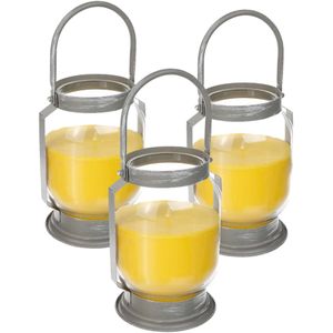 3x stuks antimuggen Citronella kaarsen/lantaarns in glas 65 branduren - Geurkaarsen citrus geur