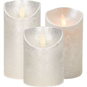 Set van 3x stuks Zilveren Led kaarsen met bewegende vlam - Sfeer stompkaarsen voor binnen