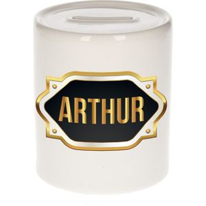 Arthur naam cadeau spaarpot met gouden embleem - kado verjaardag/ vaderdag/ pensioen/ geslaagd/ bedankt