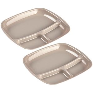 Set van 10x stuks camping/fondu/bbq kunststof borden 3-vaks mokka bruin 21 x 24 cm - Fonduebord - Gourmetbord - Barbecuebord