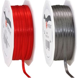 Cadeaulint/sierlint pakket - antraciet/rood - 3 mm x 50 meter - Hobby/decoratie/knutselen