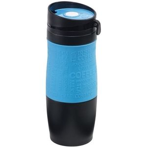 Thermosbeker/warmhoudbeker blauw/zwart 380 ml - Thermo koffie/thee isoleerbekers dubbelwandig met schroefdop