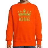Oranje Koningsdag gouden glitter King sweater / trui kinderen - Oranje Koningsdag kleding met gouden print