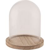 Glazen decoratie stolp op houten plateau 10 x 16 cm - Home Deco stolpen - Woonaccessoires