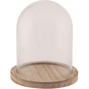 Glazen decoratie stolp op houten plateau 10 x 16 cm - Home Deco stolpen - Woonaccessoires