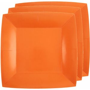 Santex Koningsdag/oranje ontbijt/gebak bordjes - 30x stuks - papier/karton vierkant - 18cm