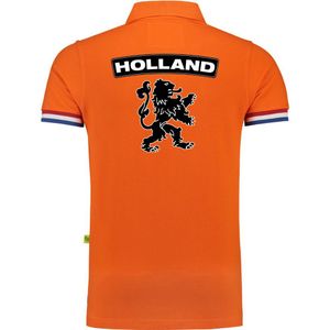 Luxe Holland supporter poloshirt - 200 grams katoen - heren - oranje met leeuw - Nederland fan / EK / WK polo shirt / kleding