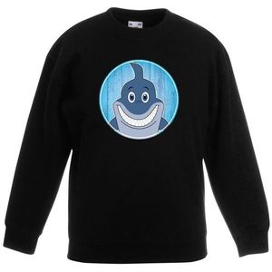 Kinder sweater zwart met vrolijke haai print - haaien trui - kinderkleding / kleding