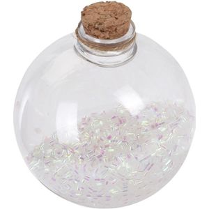 8x Transparante fles kerstballen met witte glitters 8 cm - Onbreekbare kerstballen - Kerstboomversiering wit