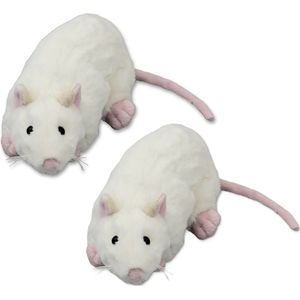 Inware pluche ratten knuffeldieren - 2x - wit - liggend - 20 cm - Dieren knuffels
