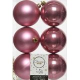 Kerstversiering kunststof kerstballen met glazen piek oud roze 6-8-10 cm pakket van 45x stuks - Kerstboomversiering
