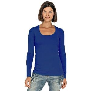 Bodyfit dames shirt lange mouwen/longsleeve blauw - Dameskleding basic shirts